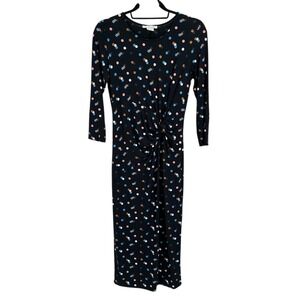 Boden Black Polka Dot Twist Front Jersey Midi Dress Women's 6L Tall‎